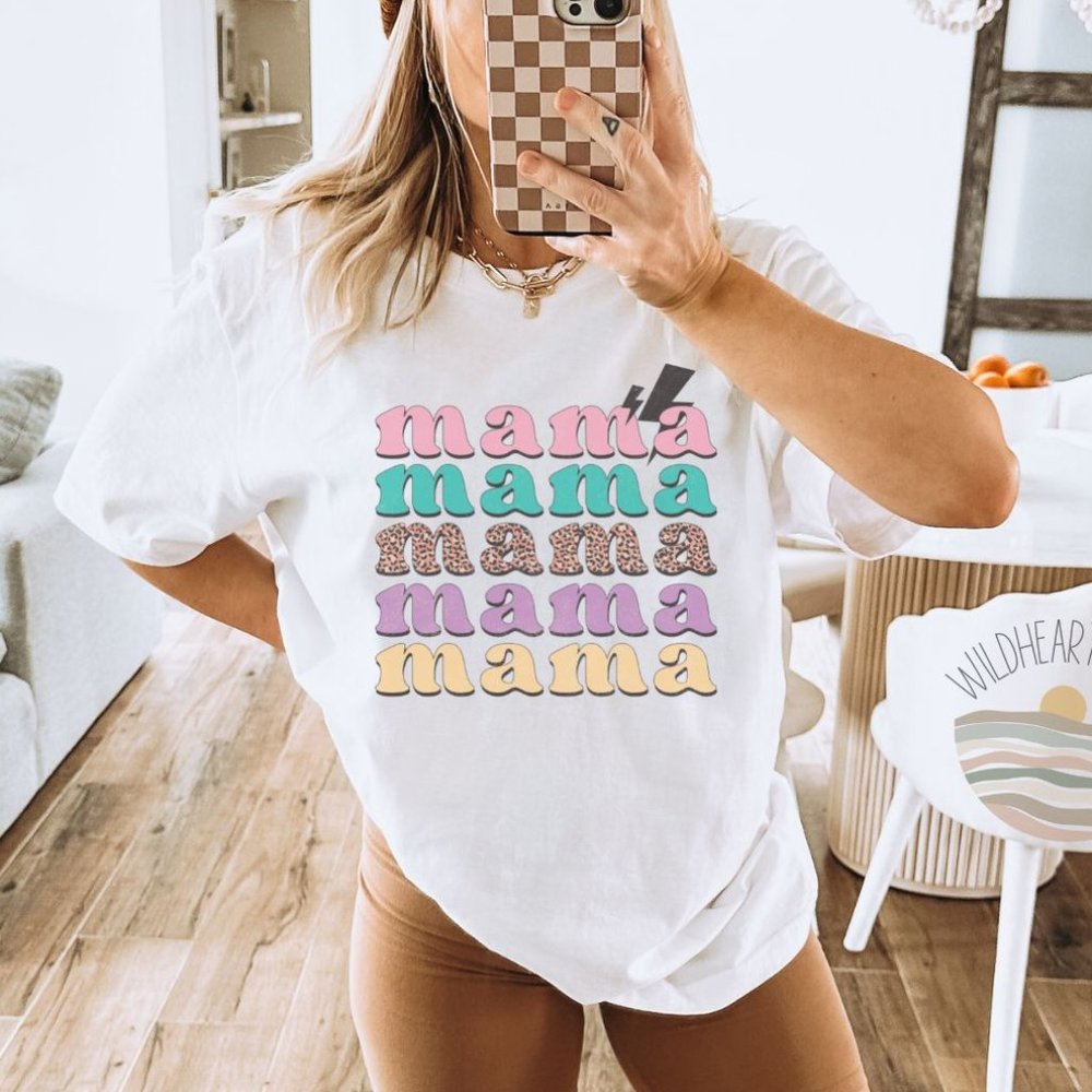Retro Mama T-shirt, Maternity T-shirt, Mama Shirt - White
